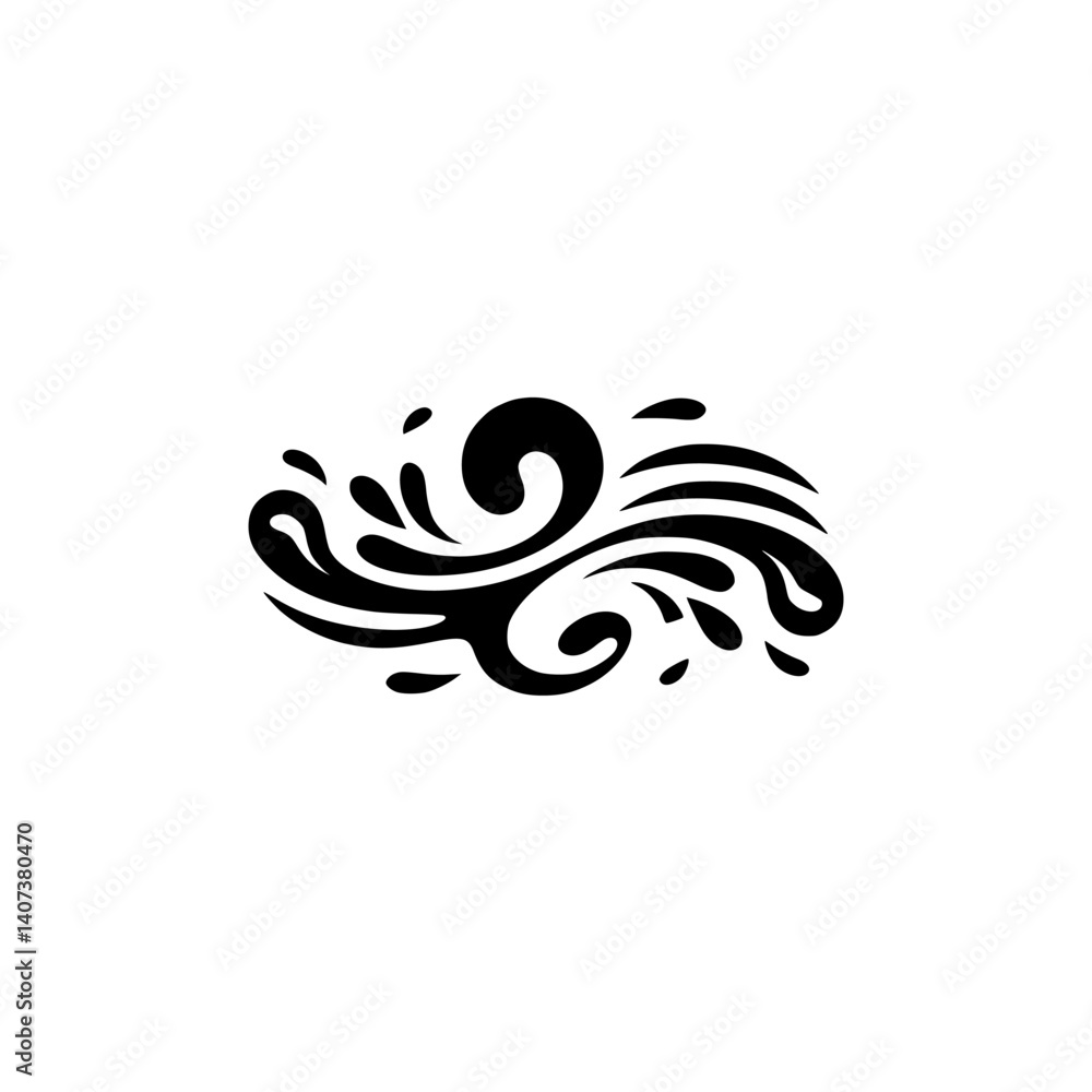 Obraz premium Elegant Black Swirls and Water Droplets Design on White