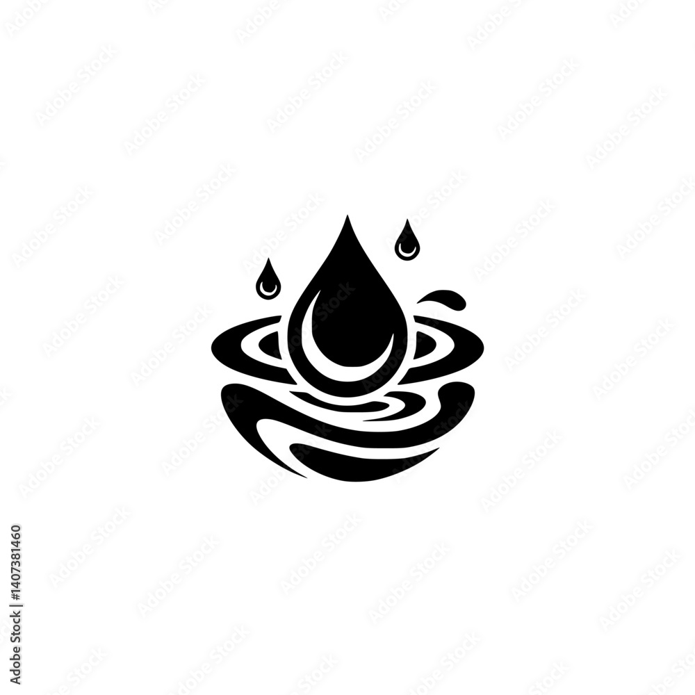 Minimalist Water Drop Logo: Black on White, Symbol of Purity & Refreshment