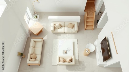  A minimalist modern loft interior with a largely    