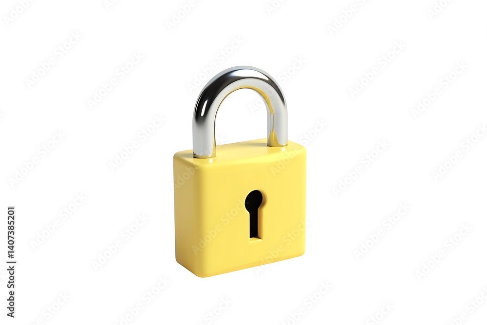 Yellow padlock digital security 3D render white Yellow padlock digital security 3D render white