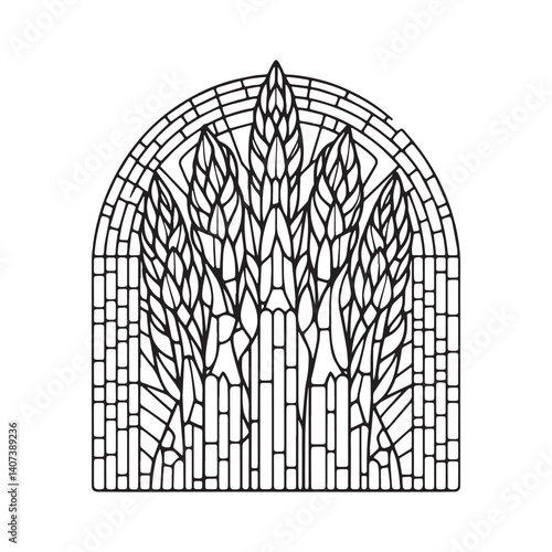 Elegant Asparagus illustration in a minimalist mosaic style arc frame
