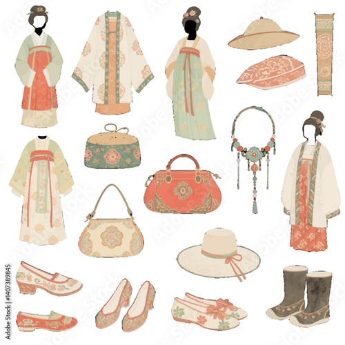 set of clothes and accessories Chinese traditional custom