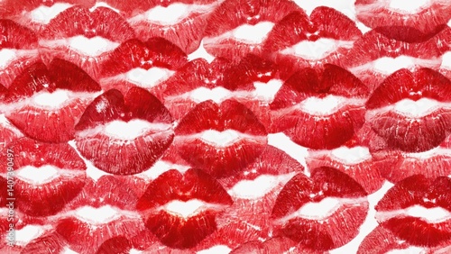 A white background with red lips, possibly suggesting kisses or love.