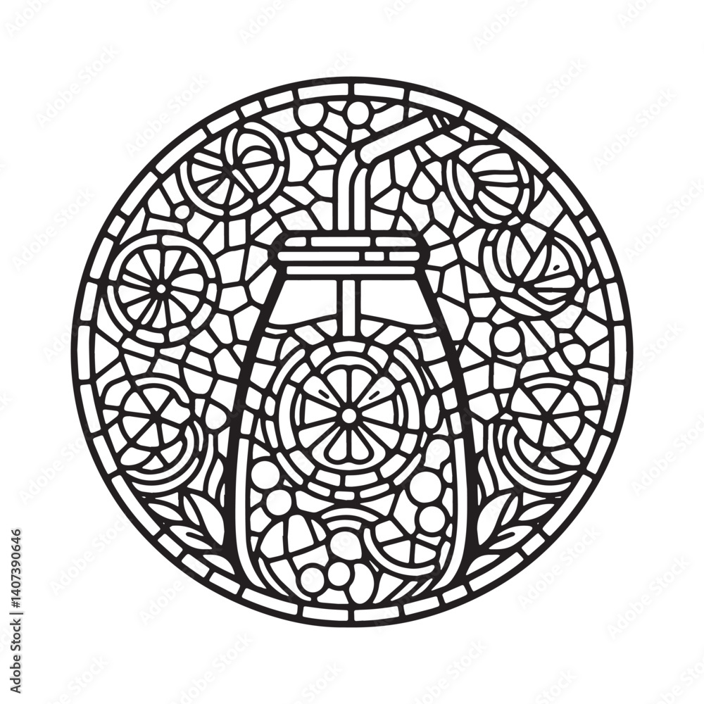 Fototapeta premium Refreshing citrus beverage mosaic style in circular frame design vector