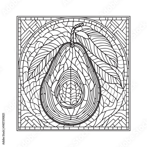 Stylized Avocado Artwork featuring segmented leaf and geometric background