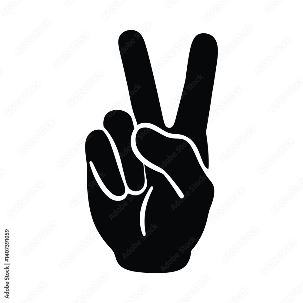 Obraz premium Black Hand Making Peace Sign or Victory Gesture Vector Illustration