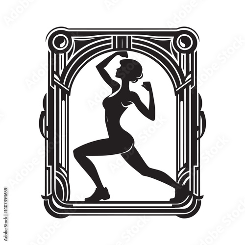 Elegant Art Deco Silhouette of a Fitness Model in an Active Pose