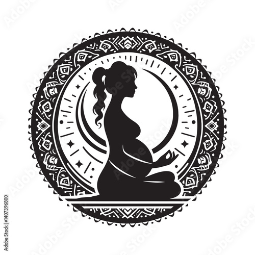 Elegant silhouette of a pregnant woman practicing prenatal yoga gracefully