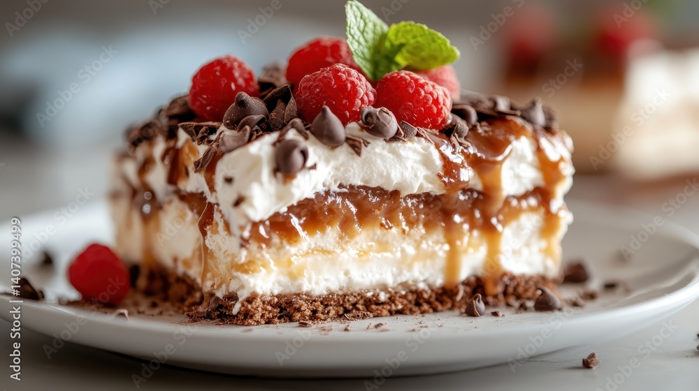 This layered dessert is topped with fresh raspberries and whipped cream, blending texture, color, and flavor into a delightful treat that's perfect for any occasion. This layered dessert is topped with fresh raspberries and whipped cream, blending texture, color, and flavor into a delightful treat that's perfect for any occasion.