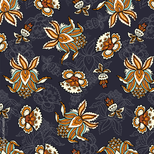 ethnic paisley vintage floral pattern. Seamless pattern with flowers in indian style.
