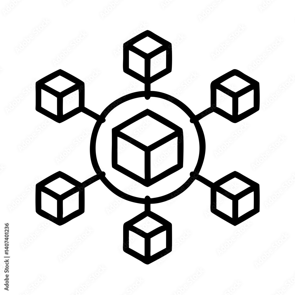 Decentralized network diagram blockchain technology connection hub data distribution system icon vector Decentralized network diagram blockchain technology connection hub data distribution system icon vector