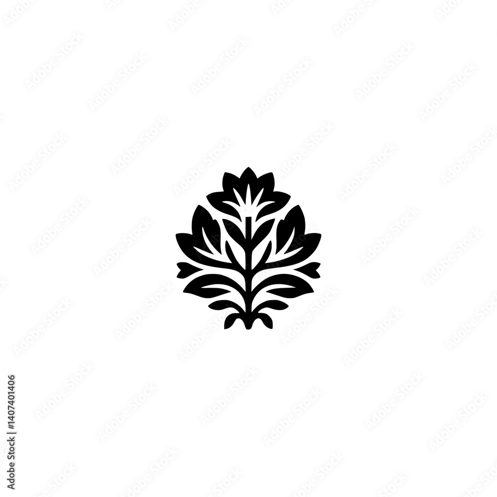 Fototapeta premium Minimalist Black Floral Emblem on White, Decorative Element for Design
