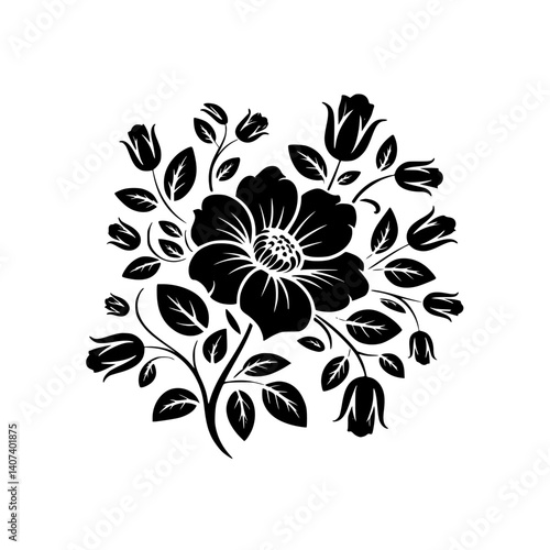 Elegant Floral Silhouette: Black Flower Bouquet on White