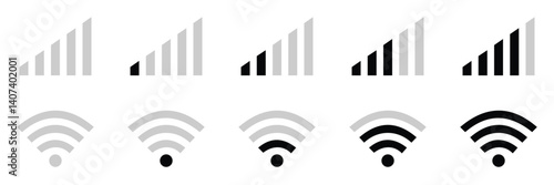 Battery, WiFi, and mobile network icons in a clean, minimal style. Ideal for apps, UI/UX, and digital interfaces. Battery icon set,
 wifi icons set. Network of vector illustration.