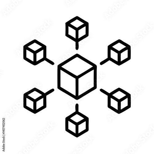 Decentralized network diagram with connected cubes for blockchain technology and data sharing