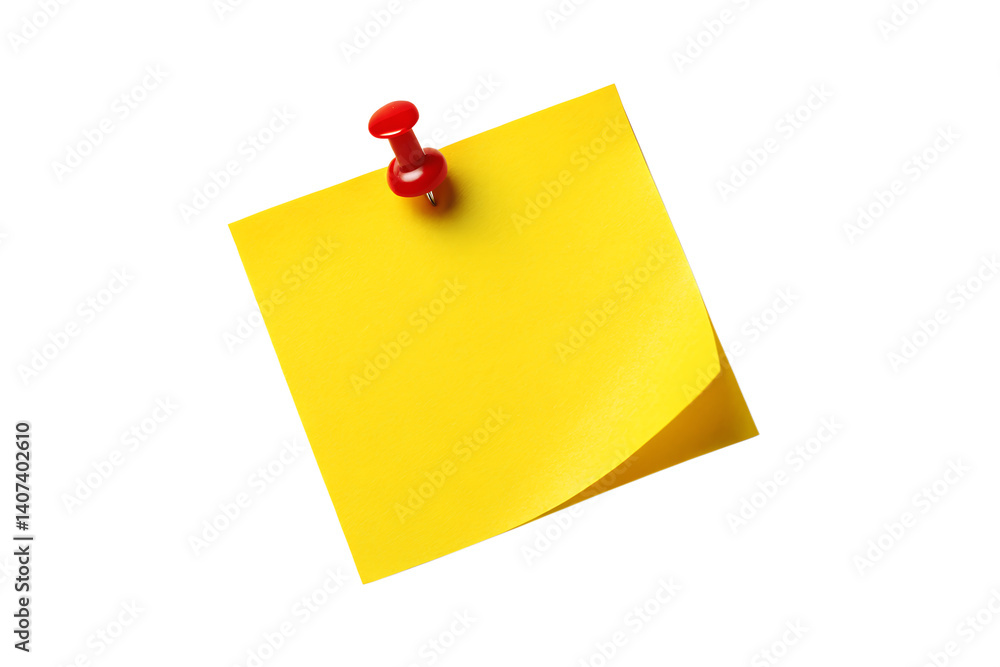 Yellow Sticky Note With Red Push Pin Isolated On White Background Yellow Sticky Note With Red Push Pin Isolated On White Background