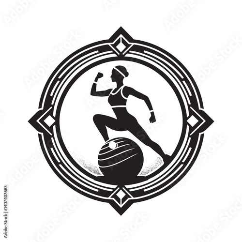 Silhouette illustration of a woman training aerobics with a fitness ball indoor