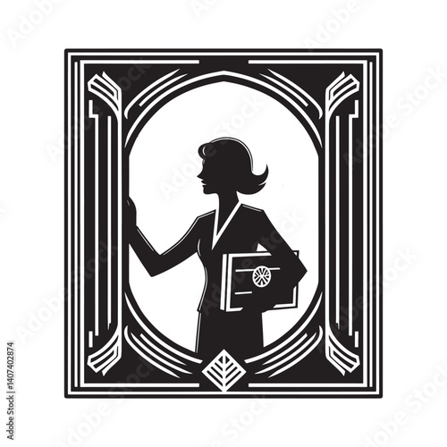 Silhouette of a determined woman in Art Deco frame ready to make a difference