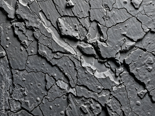 Obraz na płótnie Cracked dry surface of gray rock, high detail geological texture isolated on white background. Generative AI w salonie