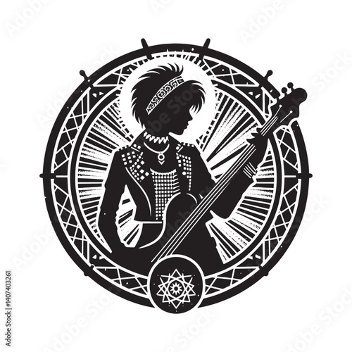 Silhouette of a guitarist woman embodying the spirit of punk rock subculture