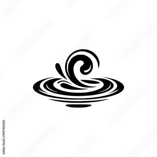 Water Ripple Logo: Black Wave on White, Vector Design Element