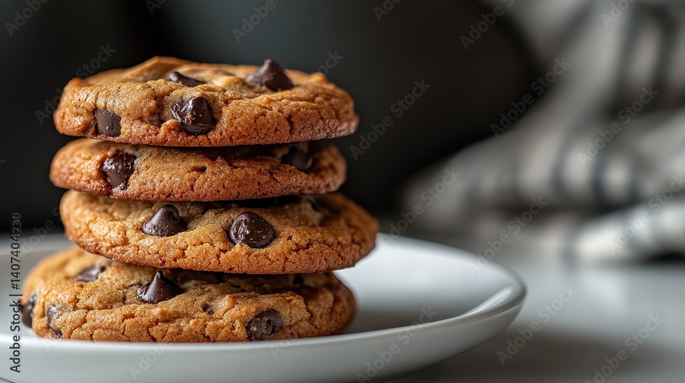 A tempting stack of freshly baked chocolate chip cookies, golden brown and gooey, showcases the allure of homemade treats, perfect for any dessert lover's heart. A tempting stack of freshly baked chocolate chip cookies, golden brown and gooey, showcases the allure of homemade treats, perfect for any dessert lover's heart.