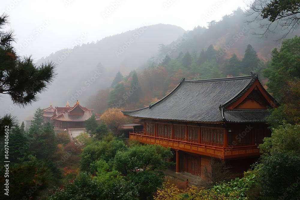 Fototapeta premium a serene chinese temple in the mountains