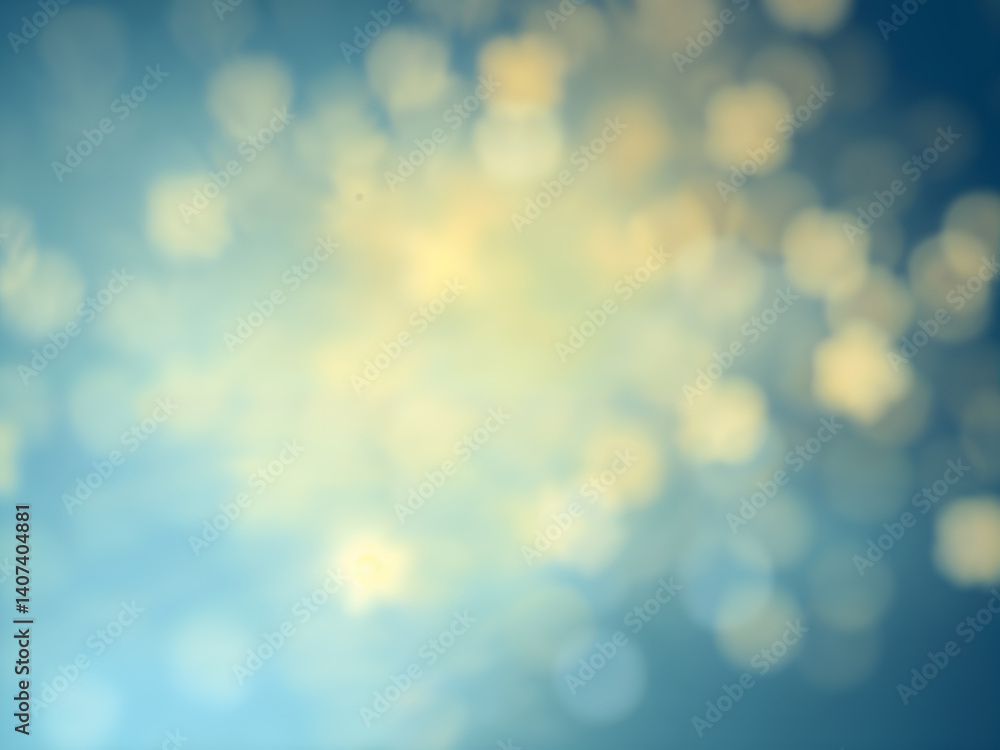 Bokeh blue and gold abstract background with soft blurred lights, festive and dreamy. Generative AI