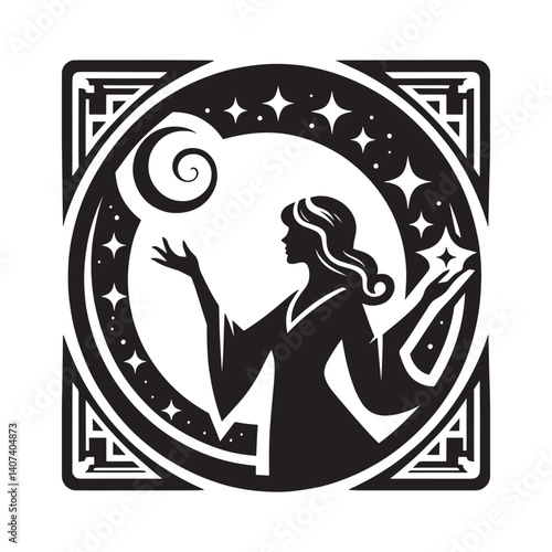 Silhouette of a Woman in a Circle casting spells, evoking mystic energy
