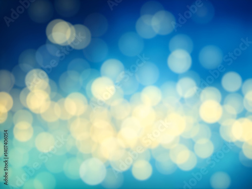 Obraz na płótnie Bokeh blue and gold abstract background with soft blurred lights, festive and dreamy. Generative AI w salonie