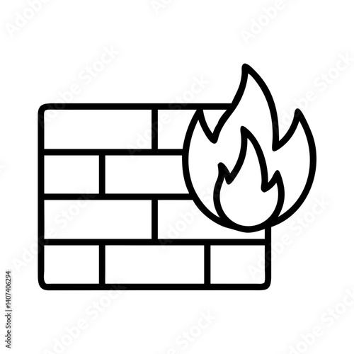 Firewall security system protection network safety internet data brick wall flame icon vector