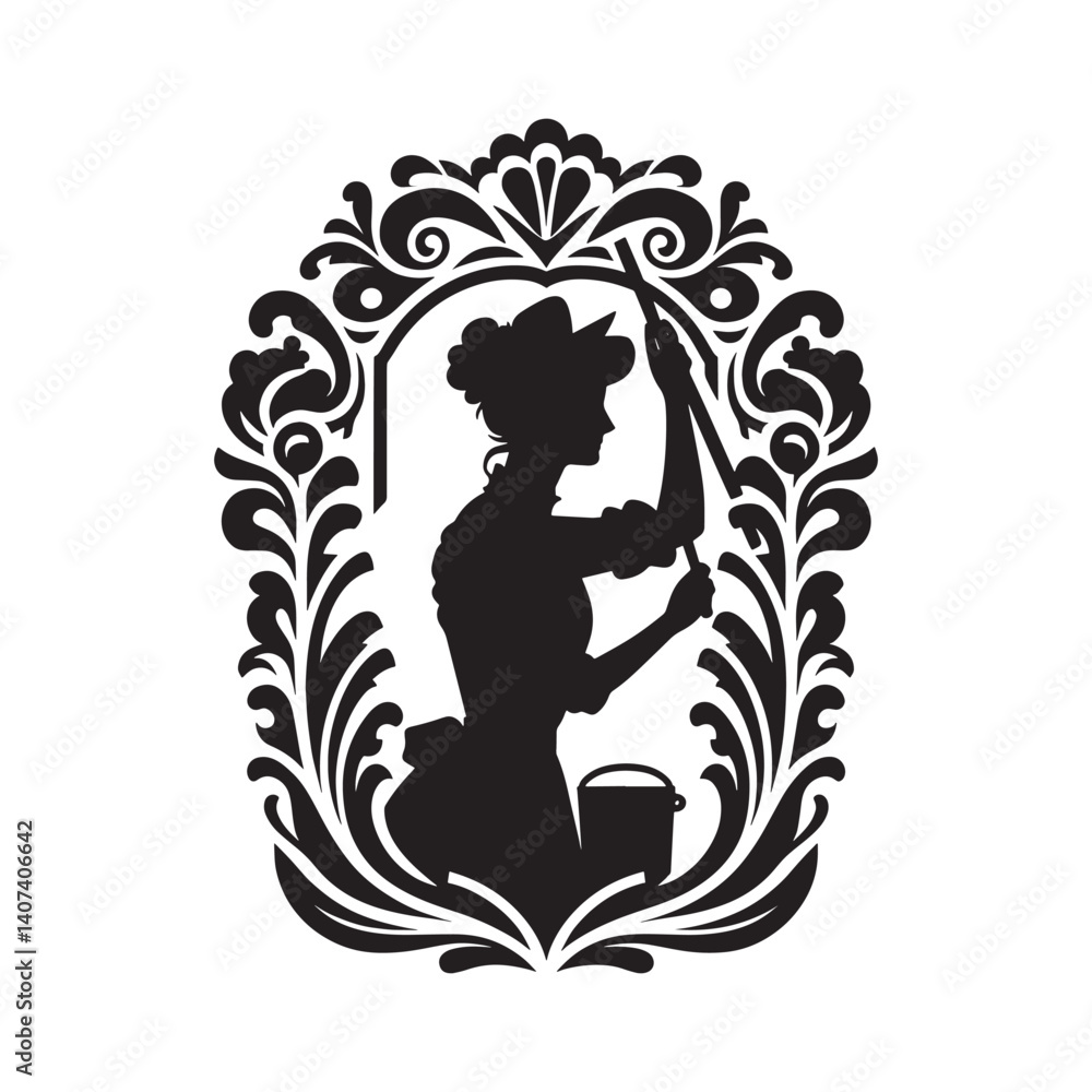 Fototapeta premium silhouette of A Women occupation Illustrator inside Victorian flourish