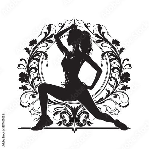 Silhouette of fitness model inside ornamented frame embodies wellness