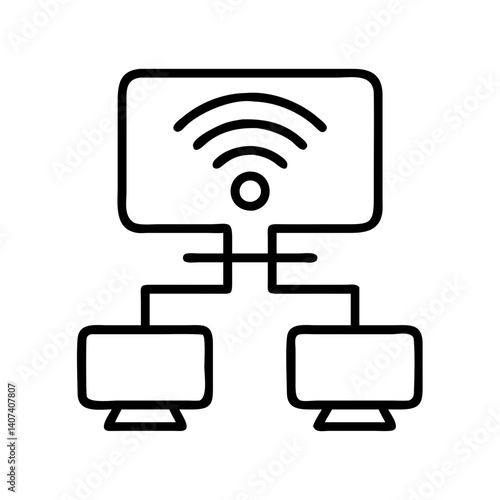 Network connection diagram with wifi signal and computers for internet access and data sharing