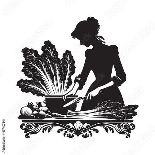 Silhouette of woman preparing vibrant swiss chard for a wholesome cooking experience