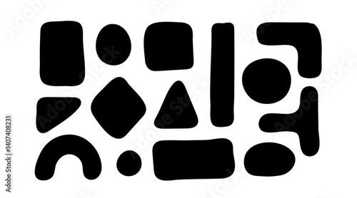 Decorative geometric hand drawn rectangle frames for note, text box set. Abstract blank black shape. Graphic elements in trendy minimalist style. Doodle frame, template, border. Vector isolated illust