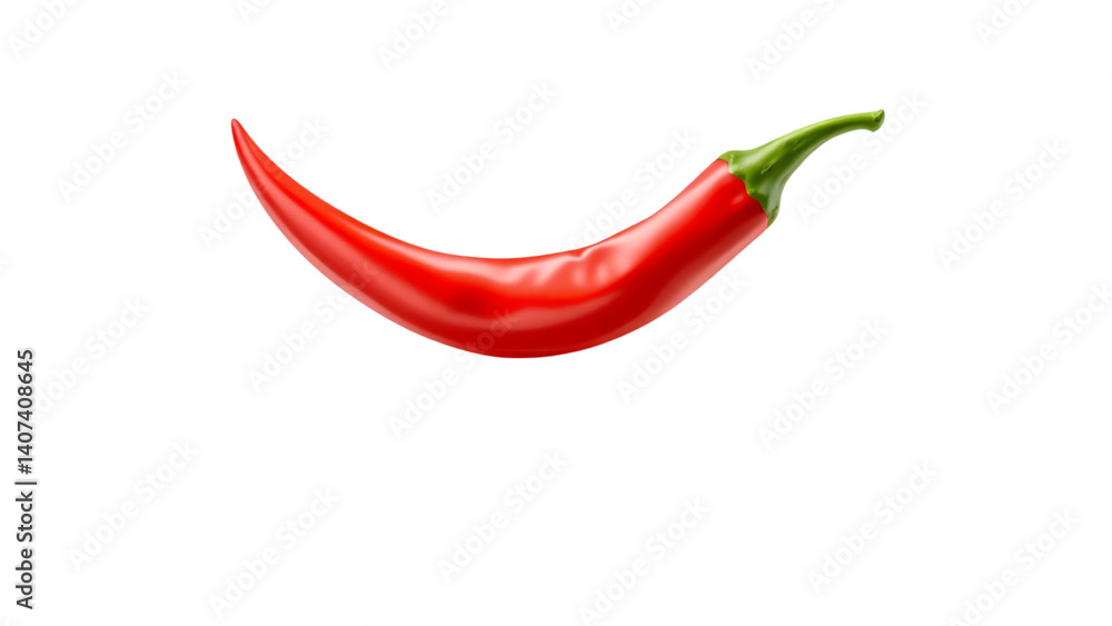 A single red chili pepper with a curved shape, isolated on white background A single red chili pepper with a curved shape, isolated on white background