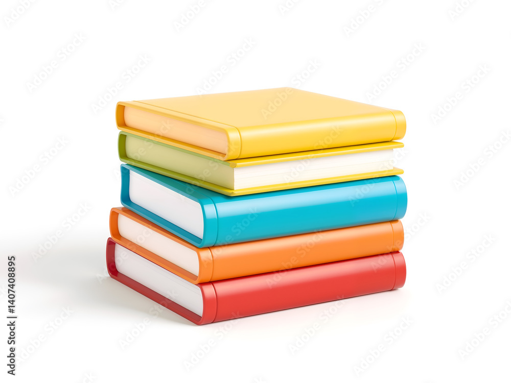 Colorful stack of books on white background, symbol of education, reading, and learning. Generative AI