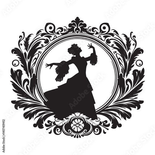 Vintage woman silhouette acting in framed dramatic scene presentation