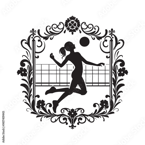 Volleyball silhouette with ornamental frame a dynamic sport graphic element