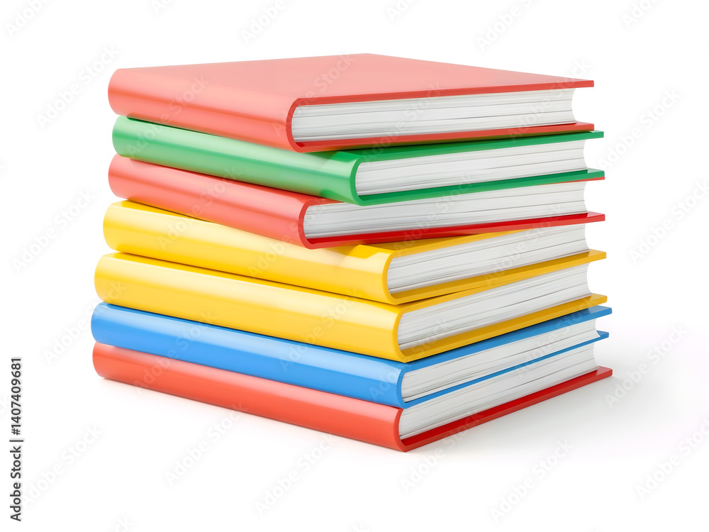 Colorful stack of books on white background, symbol of education, reading, and learning. Generative AI