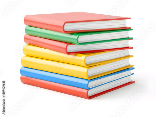 Obraz na płótnie Colorful stack of books on white background, symbol of education, reading, and learning. Generative AI w salonie
