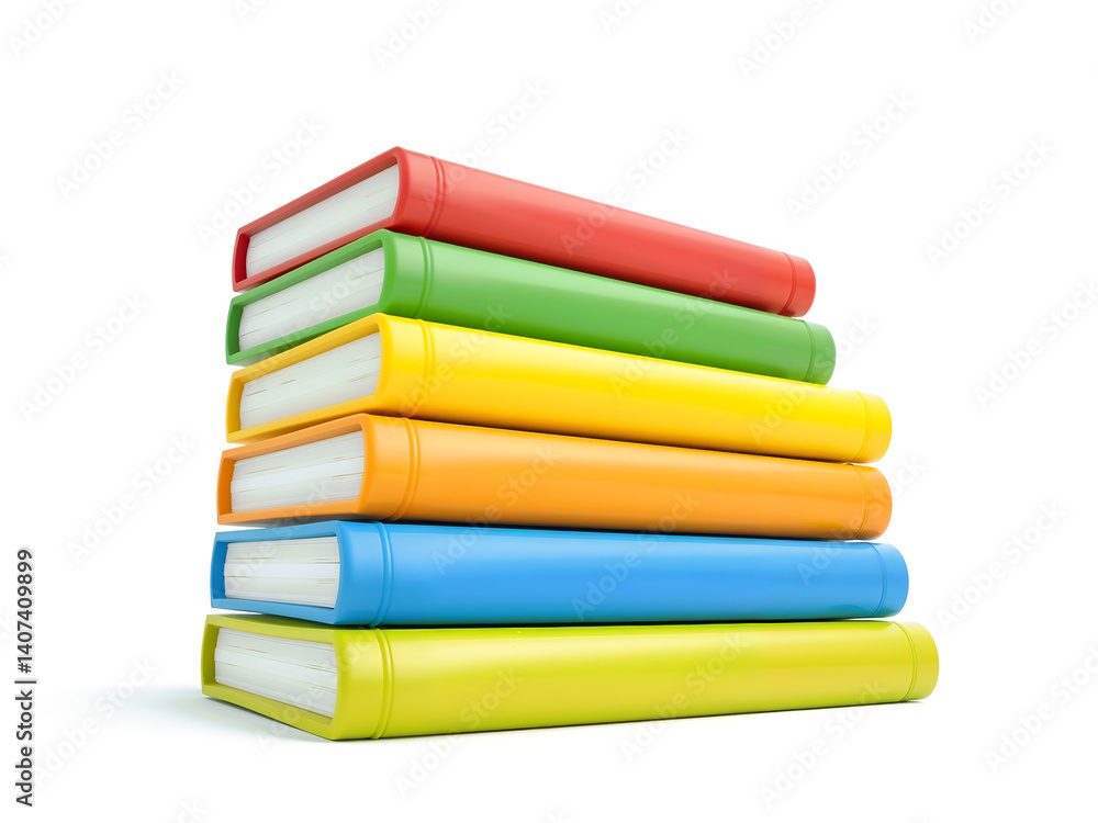 Colorful stack of books on white background, symbol of education, reading, and learning. Generative AI