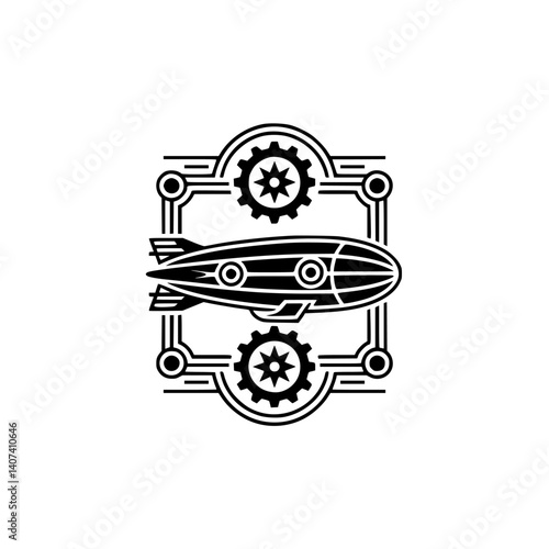 Steampunk Airship Icon: Geometric Design, Futuristic Emblem