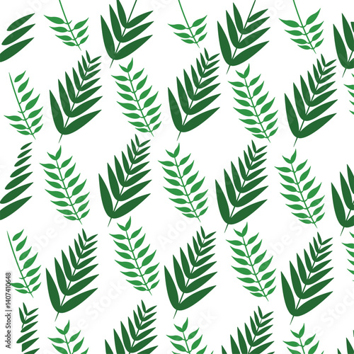 Tropical Green Fern Leaf Seamless Pattern.