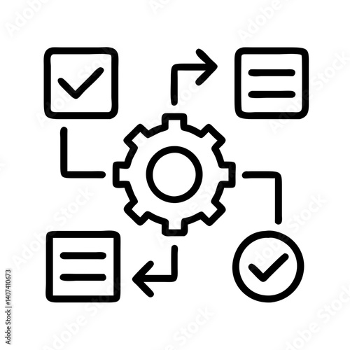 Workflow automation process flowchart diagram with gear and check marks for business strategy