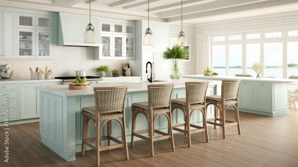 Fototapeta premium seafoam kitchen with island