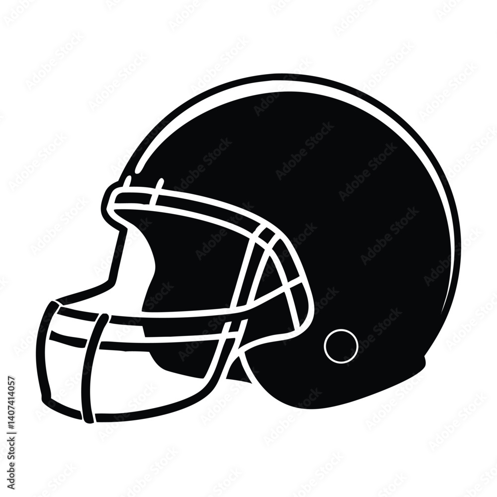 Fototapeta premium Black and White American Football Helmet Icon, Sport and Protection Vector