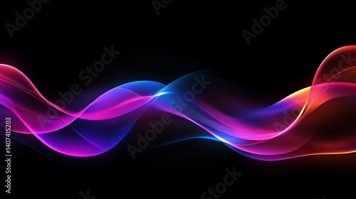 Abstract colorful flowing waves dark background design image red pink blue neon shiny fluid light