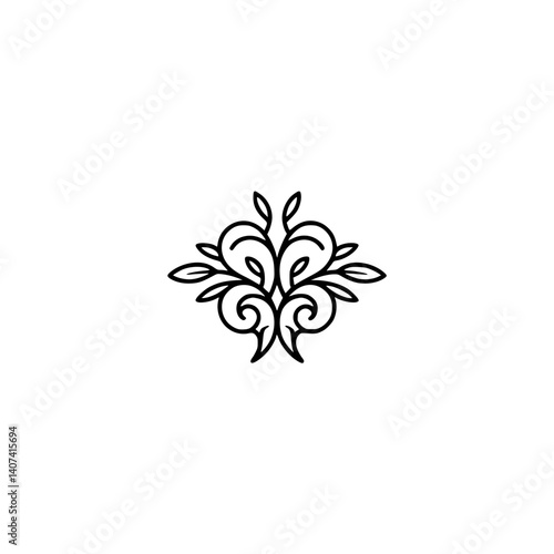 Elegant Floral Ornament Logo in Minimalist Style, Black & White, Vector